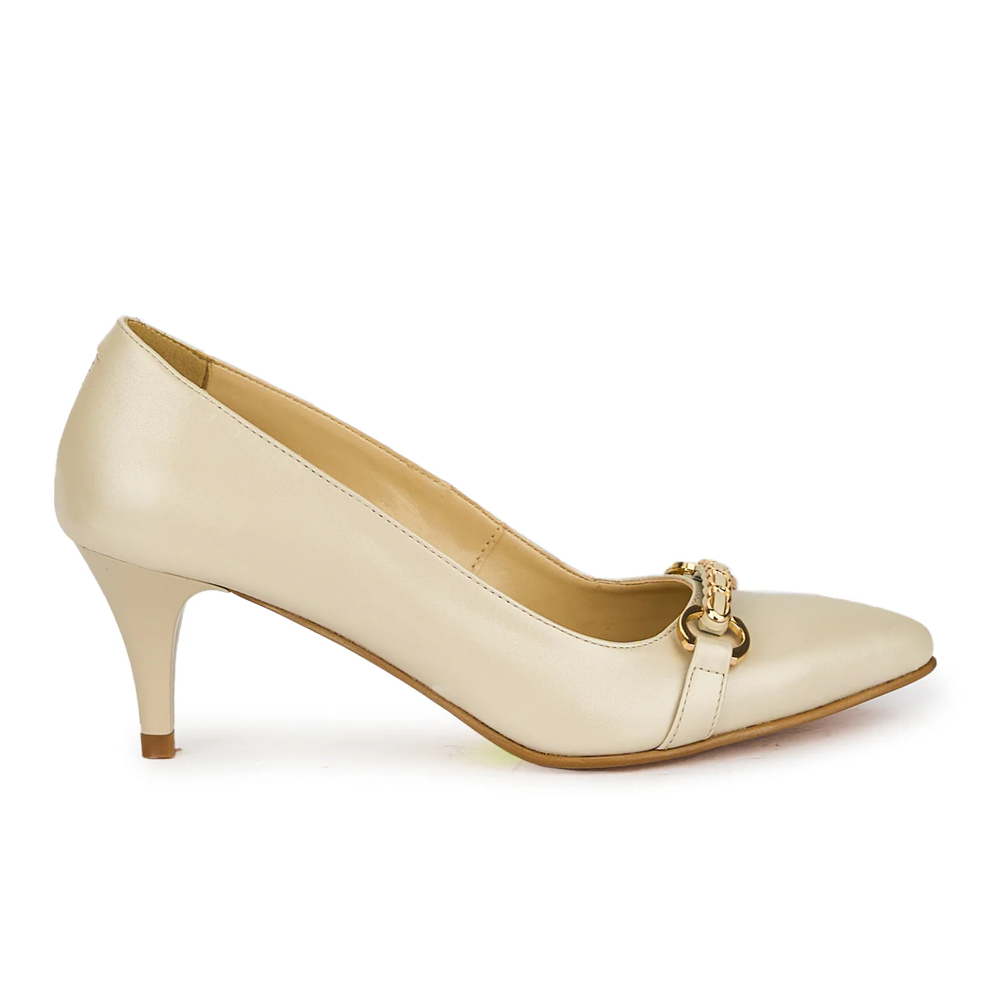 Pantofi dama din piele naturala bej cu toc subtire 17513