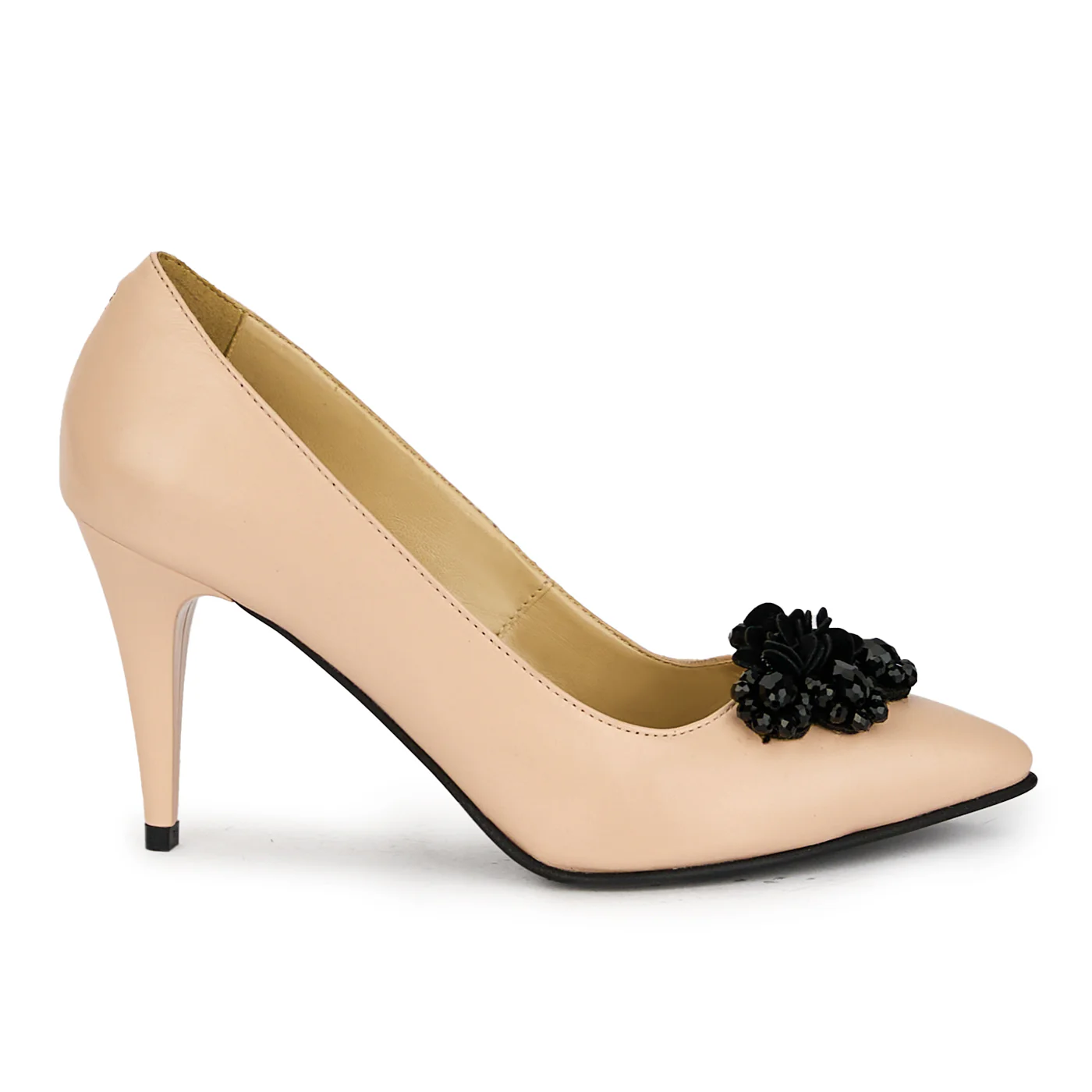 Pantofi dama din piele naturala bej cu toc subtire 17516