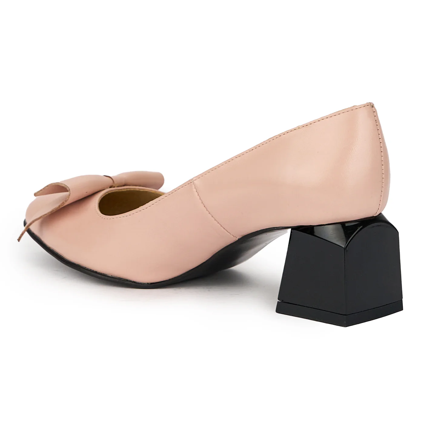 Pantofi dama din piele naturala bej-nude cu toc gros 5.5 cm 15818 - Image 2