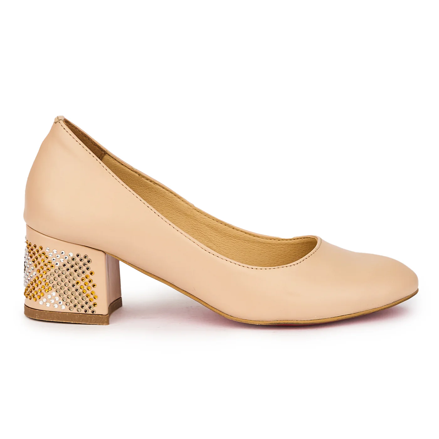 Pantofi dama din piele naturala bej-nude cu toc gros 6 cm 15884