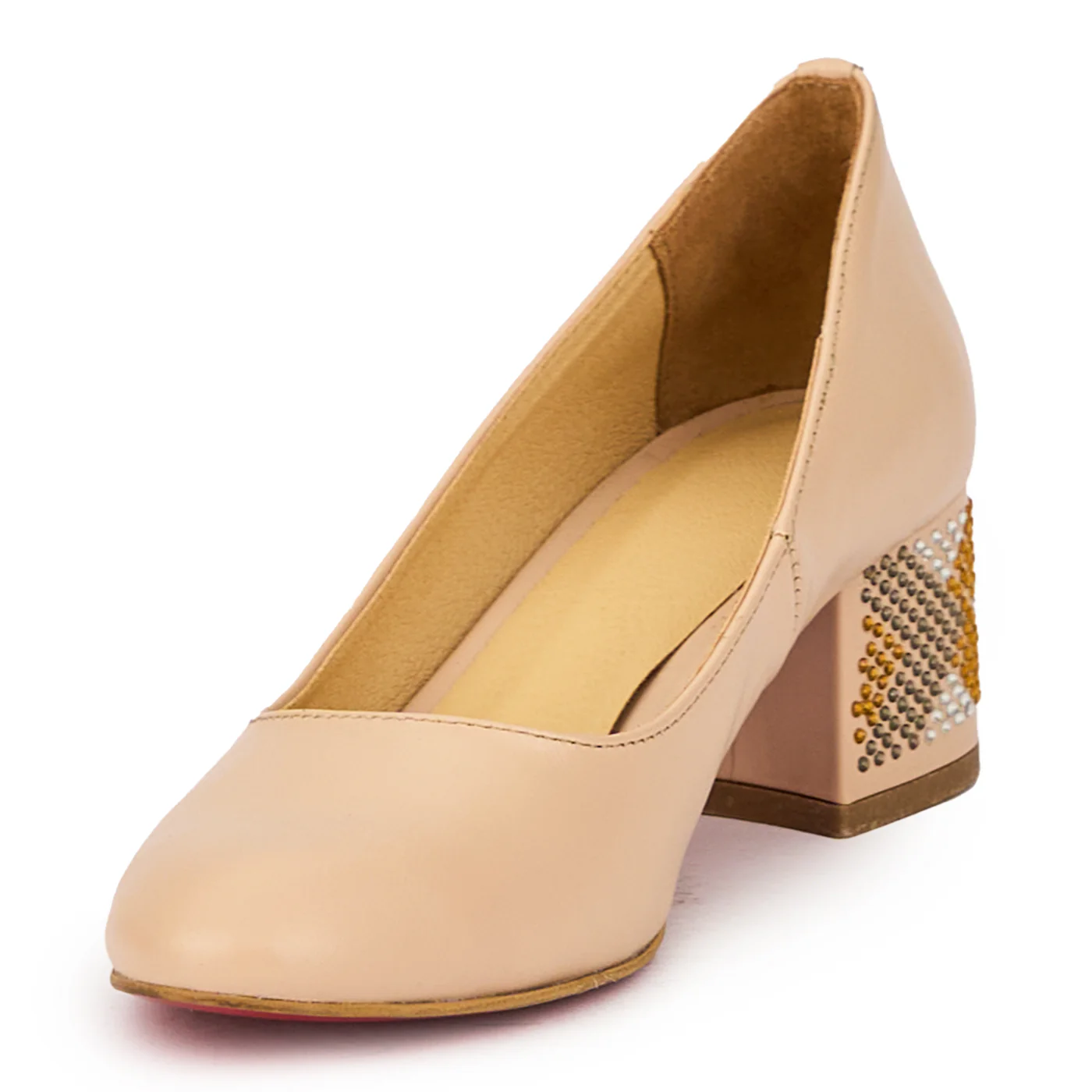 Pantofi dama din piele naturala bej-nude cu toc gros 6 cm 15884 - Image 3