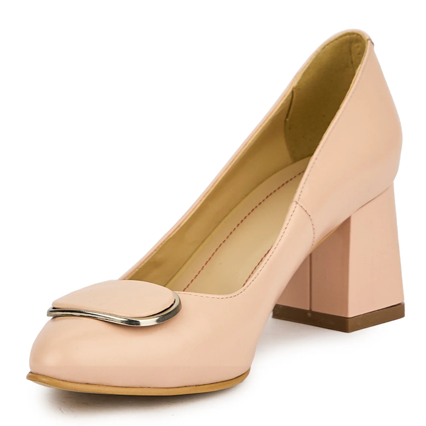 Pantofi dama din piele naturala bej-nude cu toc gros 6 cm 15129 - Image 3