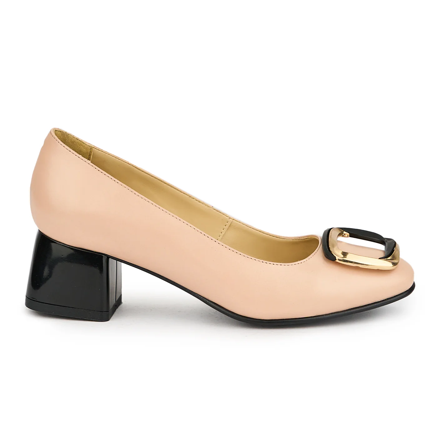 Pantofi dama din piele naturala bej-nude toc gros 6 cm 15100