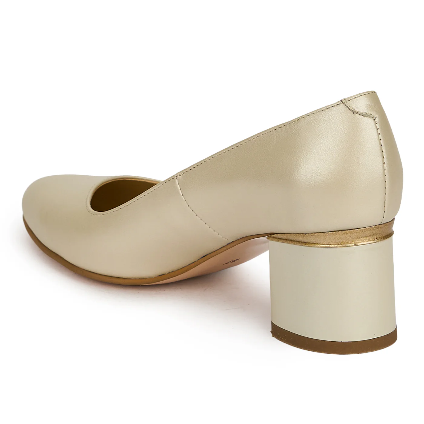 Pantofi dama din piele naturala bej sidef cu toc gros 5.5 cm 19447 - Image 2
