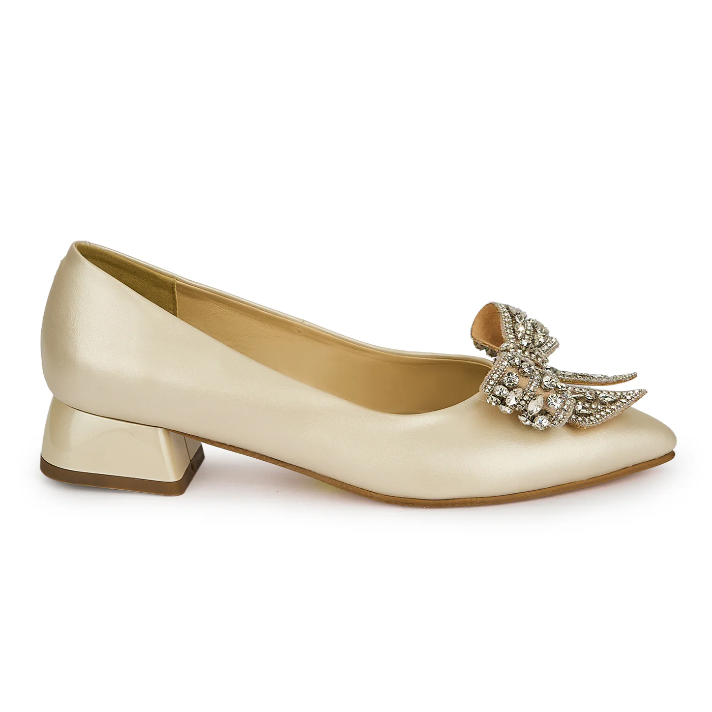Pantofi dama din piele naturala bej sidef cu toc mic 3 cm 19423