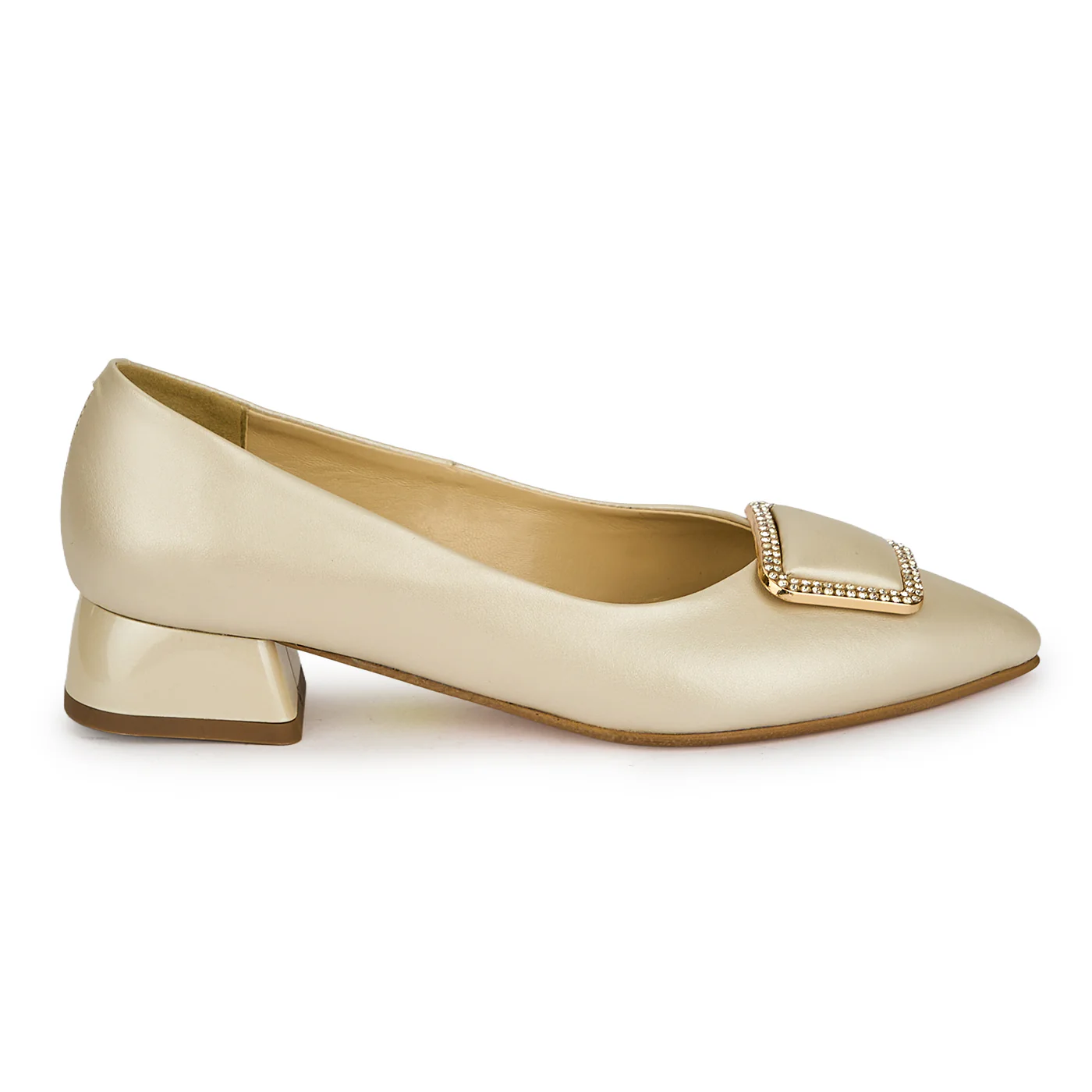 Pantofi dama din piele naturala bej sidef cu toc mic 3 cm 19426