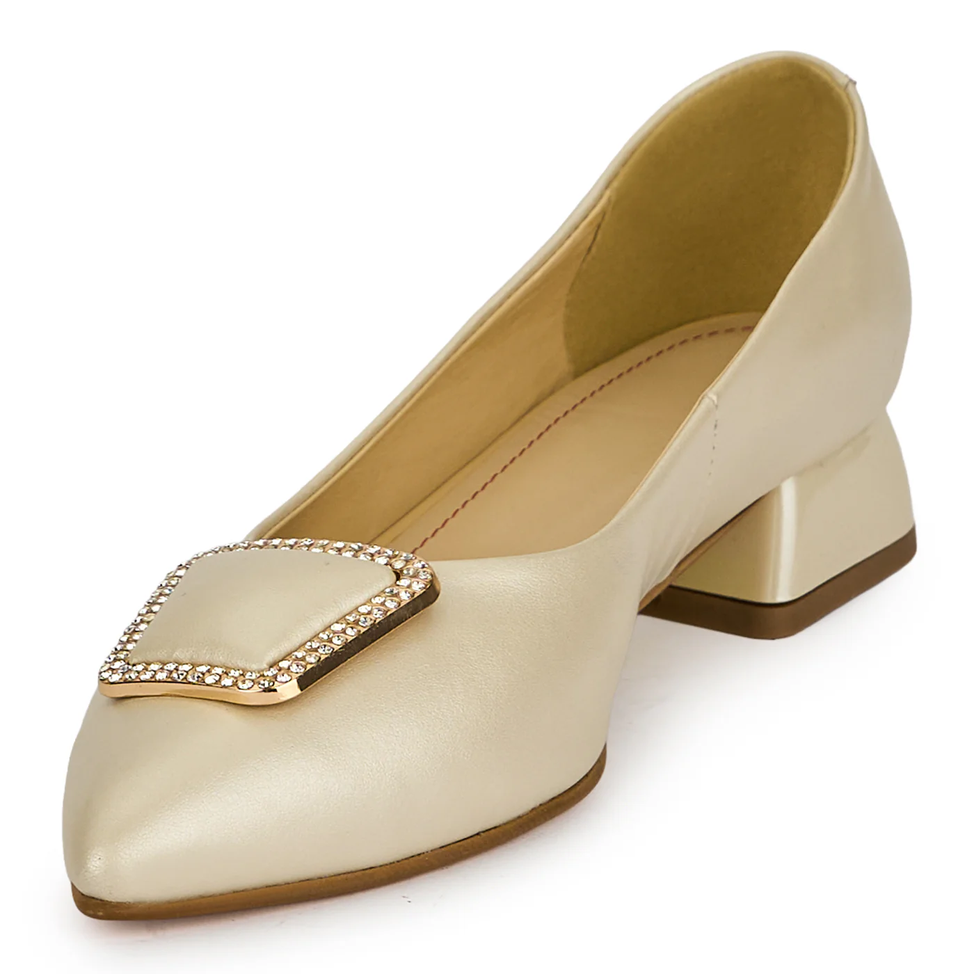 Pantofi dama din piele naturala bej sidef cu toc mic 3 cm 19426 - Image 3