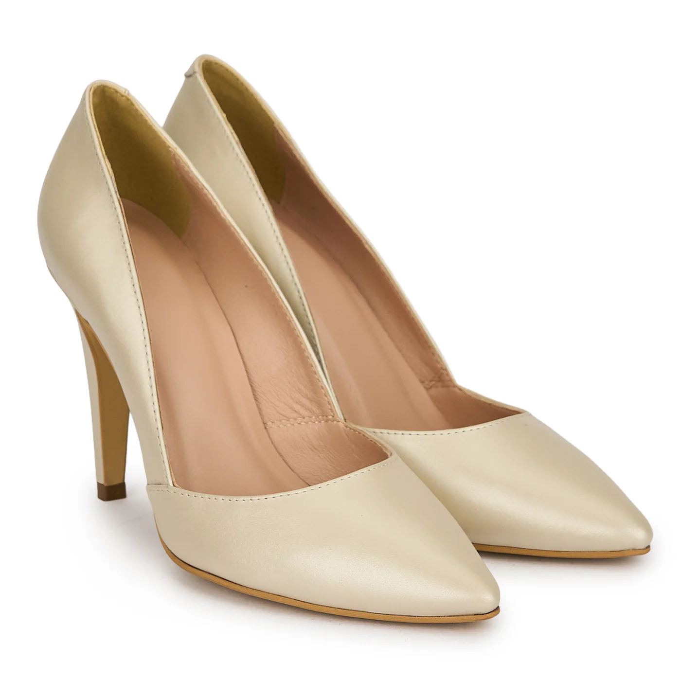 Pantofi damă din piele naturală bej sidef cu toc subtire 9.5 cm 19634 - Image 4