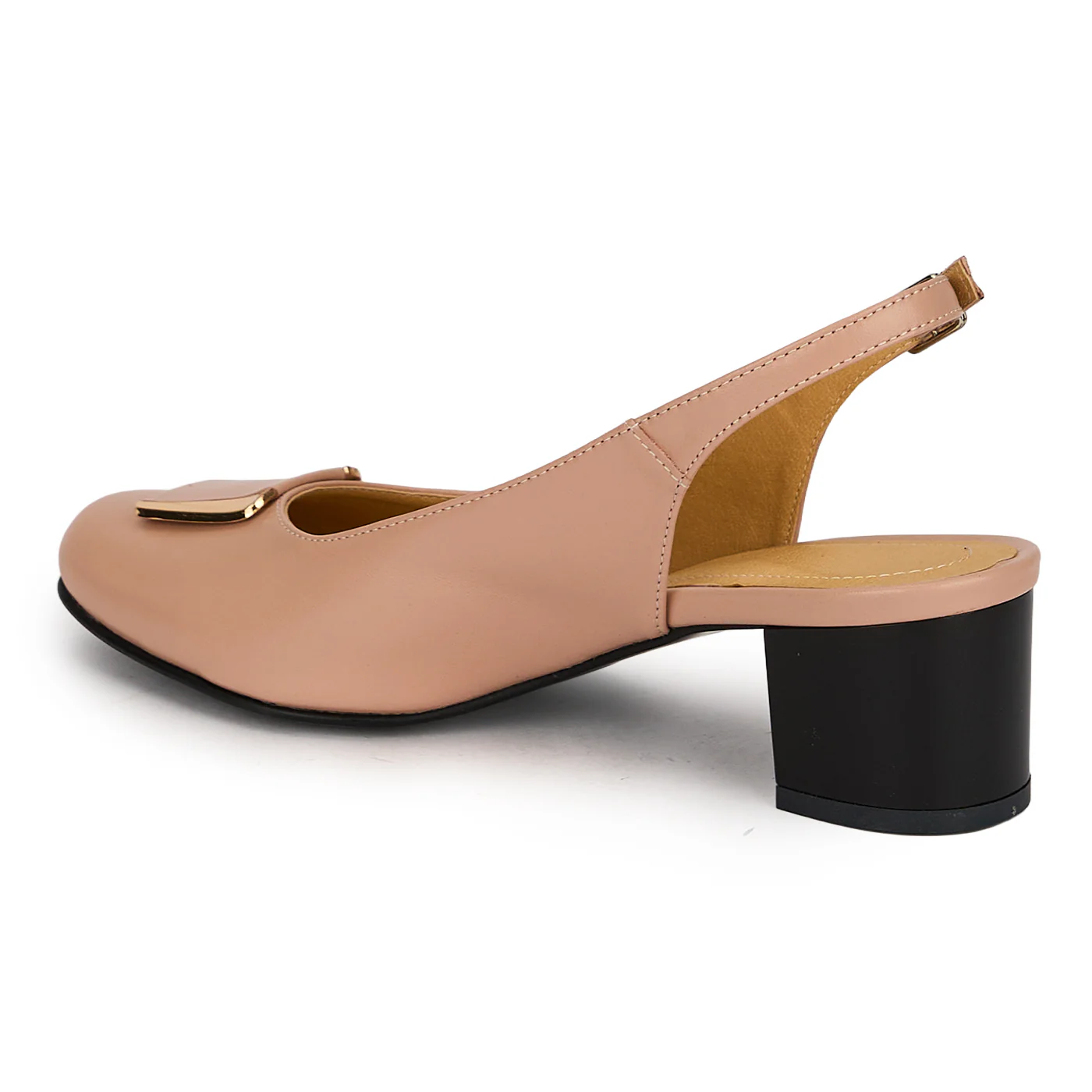 Pantofi dama din piele naturala bej taupe cu toc gros 5 cm 19696 - Image 4