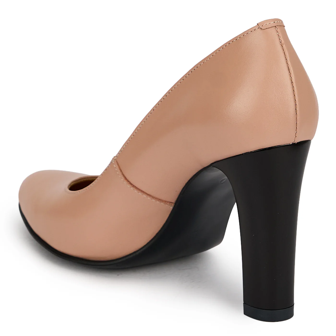 Pantofi dama din piele naturala bej taupe cu toc gros 9 cm 19687 - Image 3