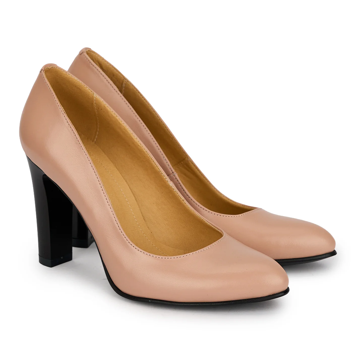 Pantofi dama din piele naturala bej taupe cu toc gros 9 cm 19687 - Image 5