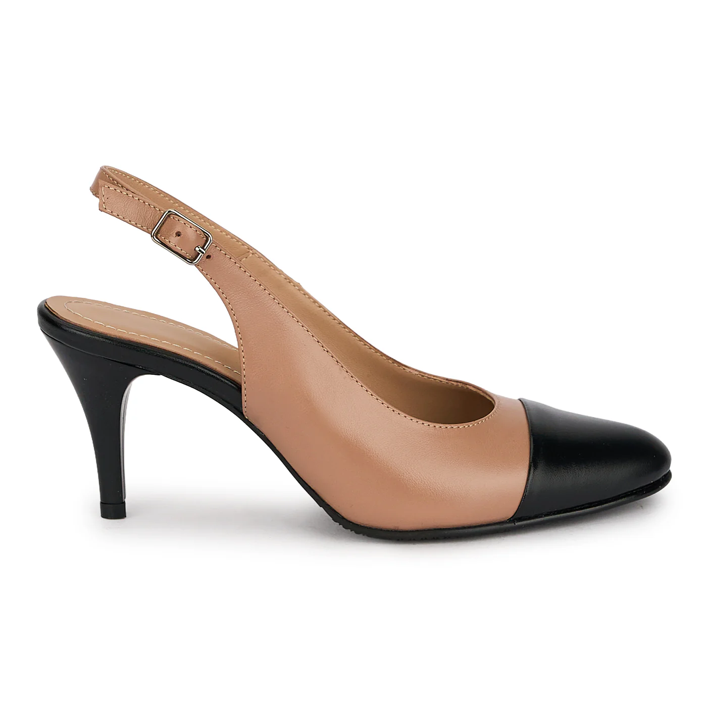 Pantofi dama din piele naturala bej taupe cu toc subtire 7.5 cm 19697
