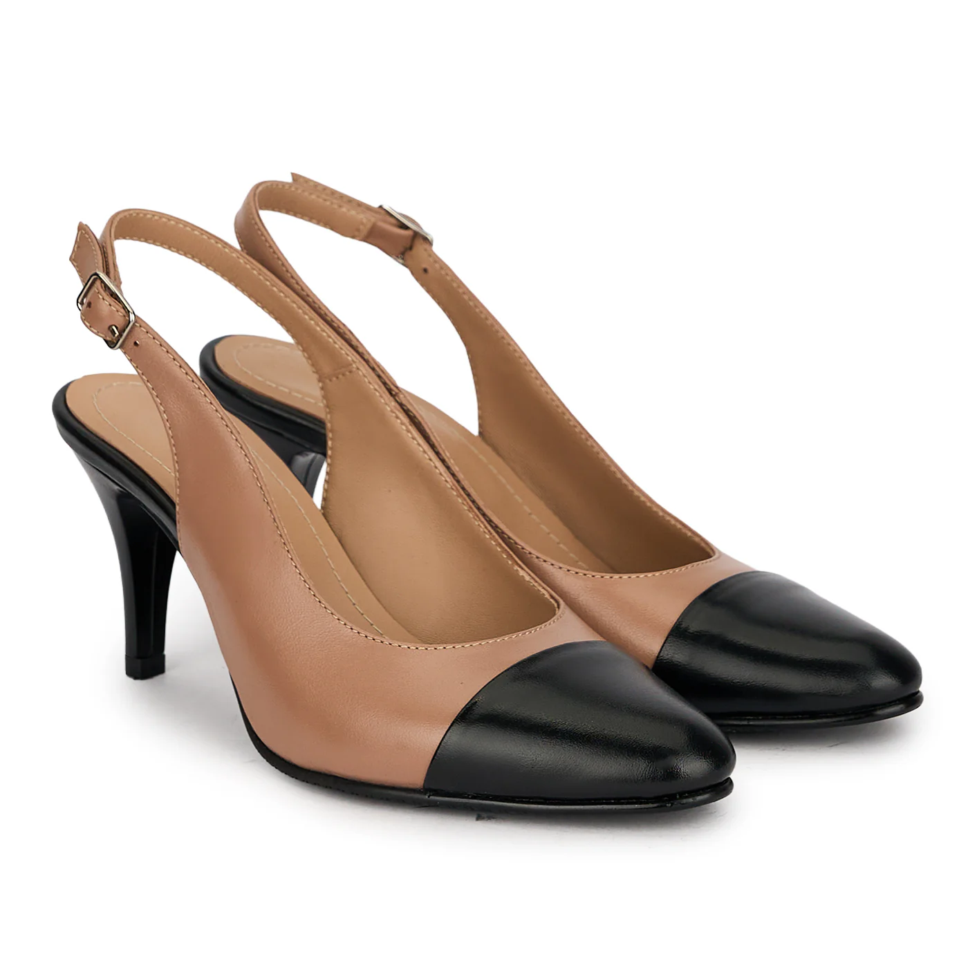 Pantofi dama din piele naturala bej taupe cu toc subtire 7.5 cm 19697 - Image 4