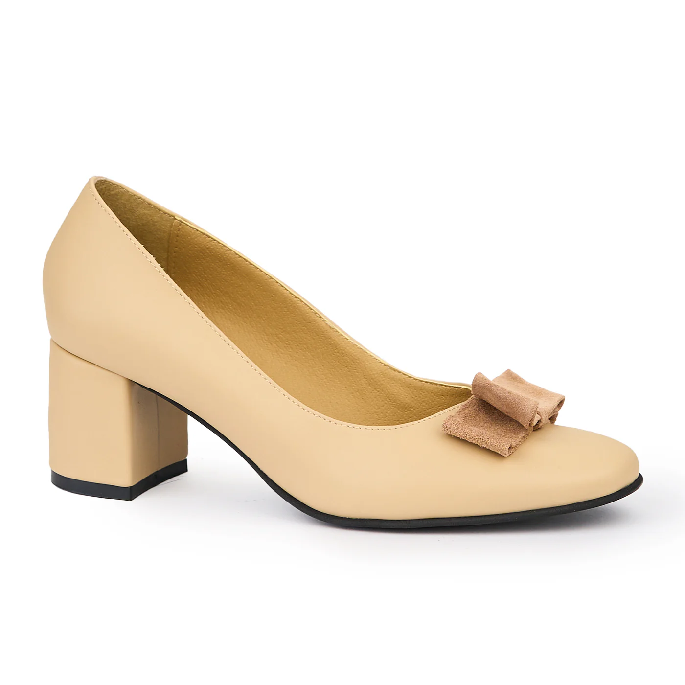 Pantofi dama din piele naturala bej toc gros 6 cm 14467