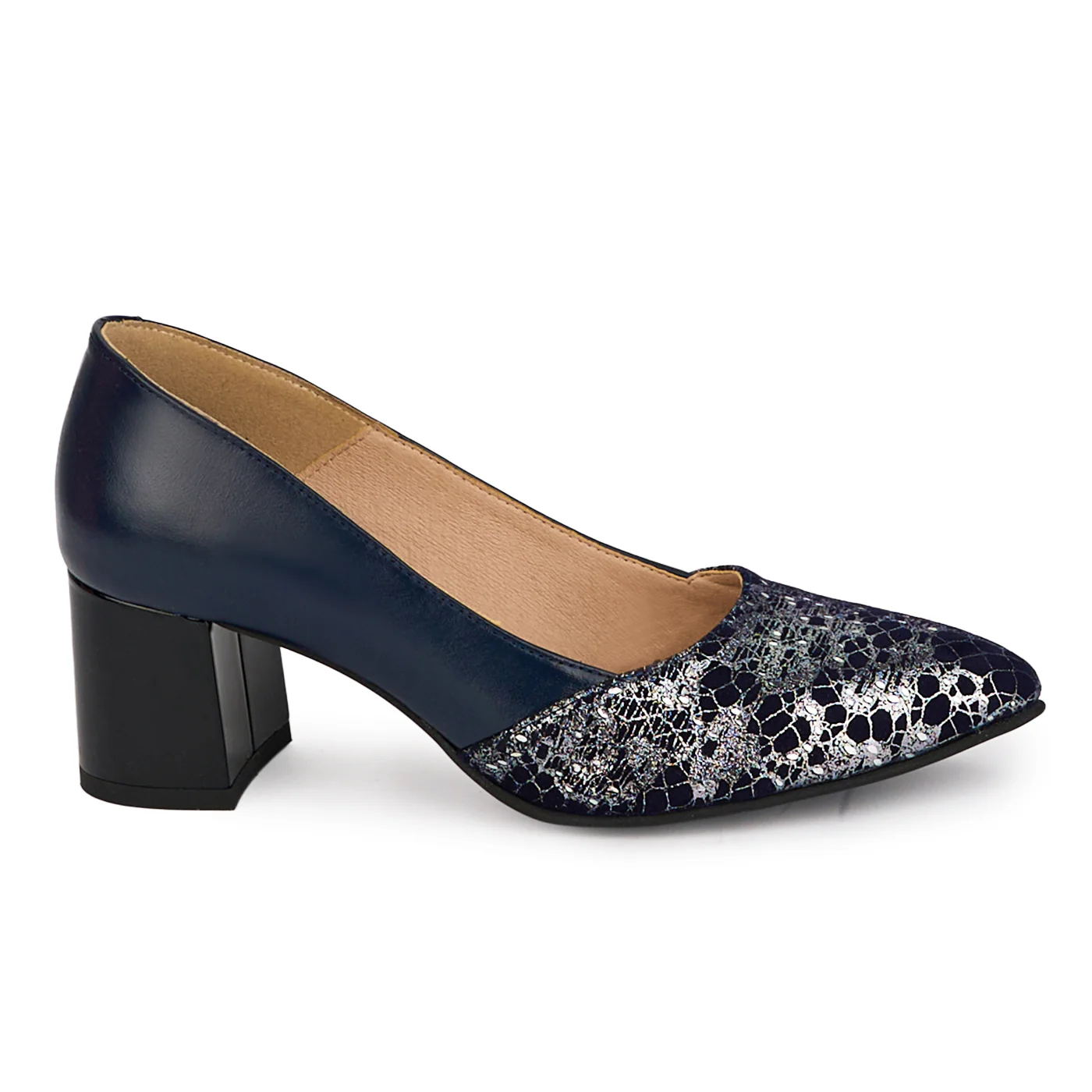 Pantofi dama din piele naturala belumarin cu toc gros 5.5 cm 18434