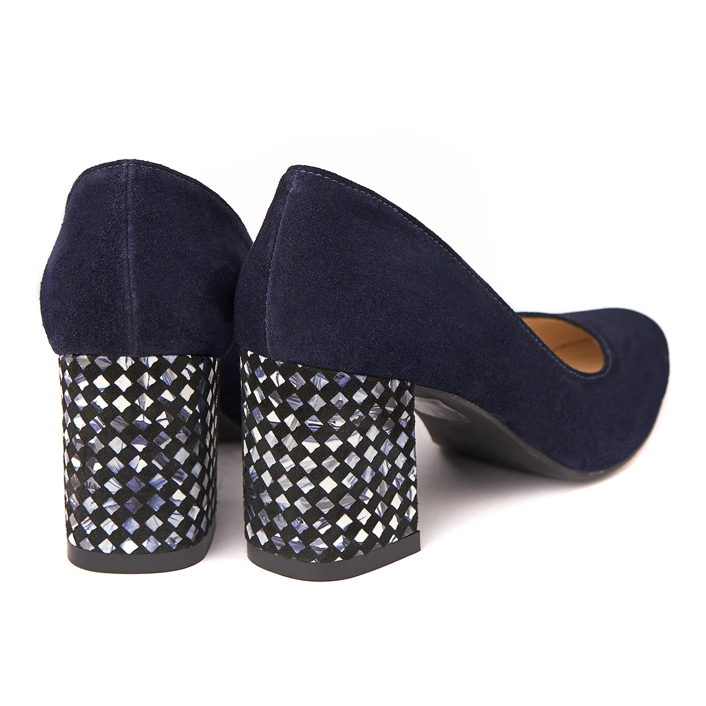 Pantofi dama din piele naturala bleumarin toc imbracat 4420 - Image 2