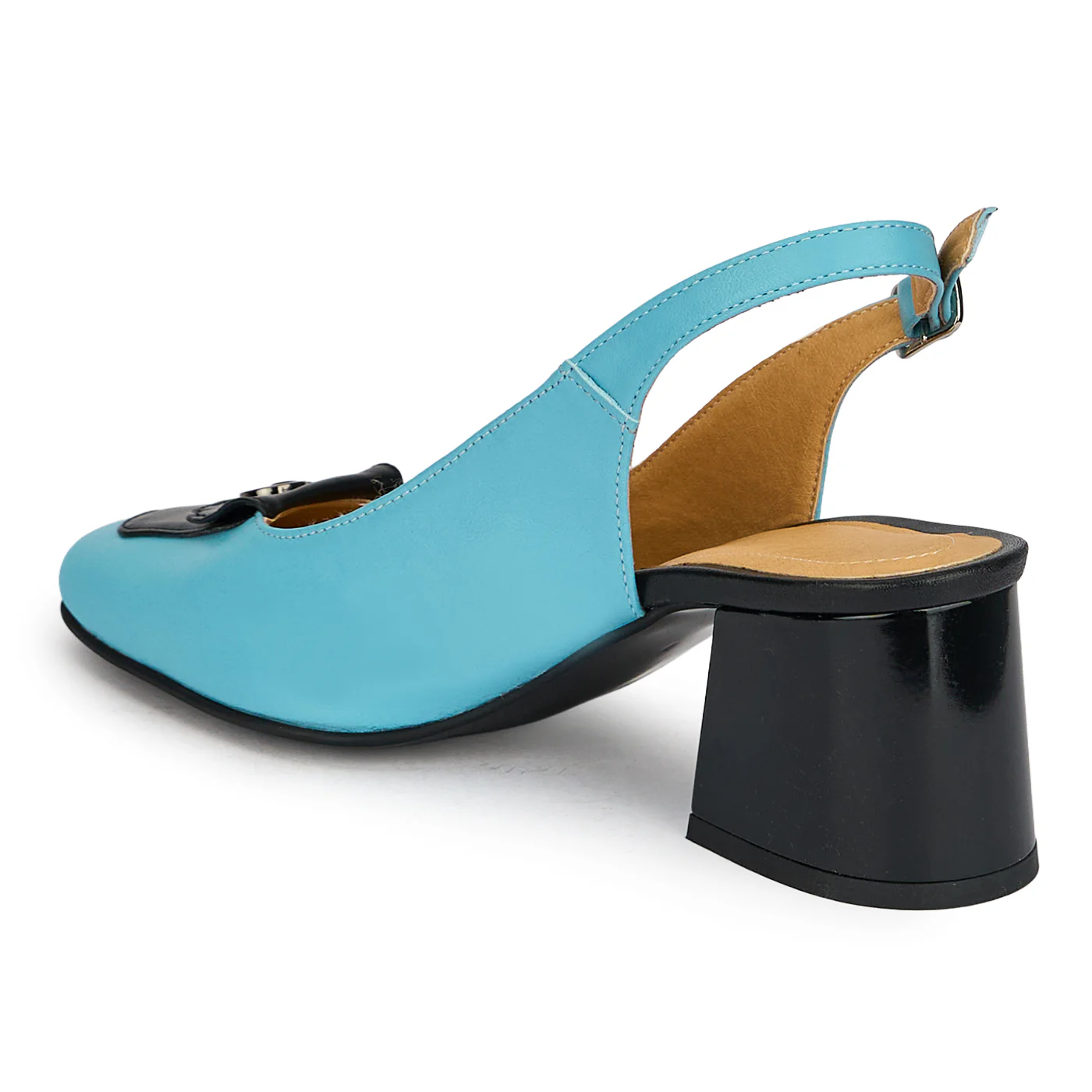 Pantofi dama din piele naturala bleu cu toc gros 5.5 cm 19839 - Image 2