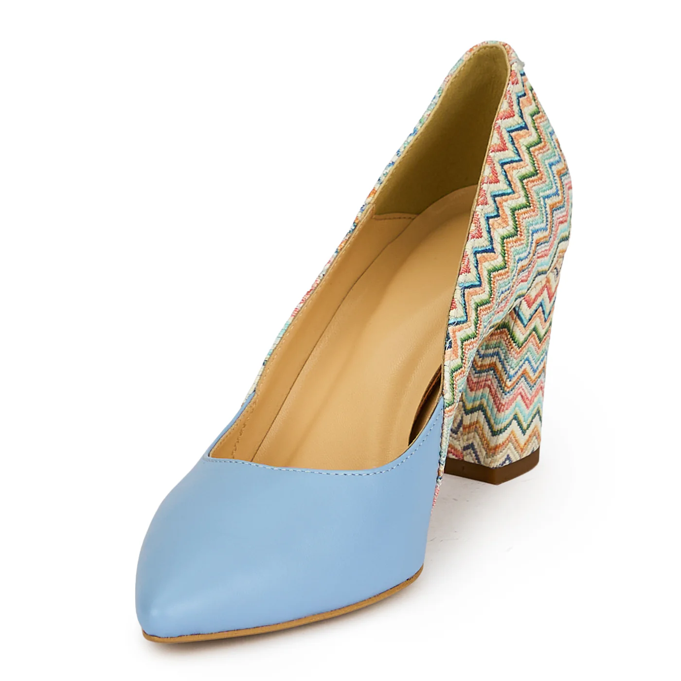 Pantofi dama din piele naturala bleu cu toc gros 7.5 cm 19812 - Image 3