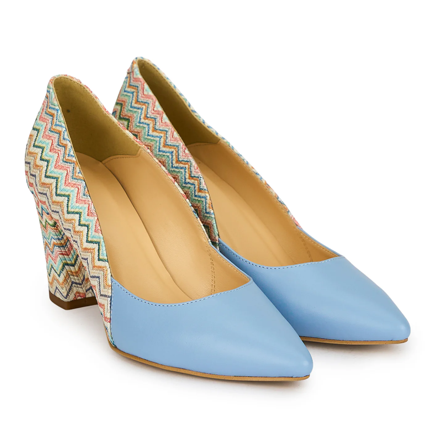 Pantofi dama din piele naturala bleu cu toc gros 7.5 cm 19812 - Image 4