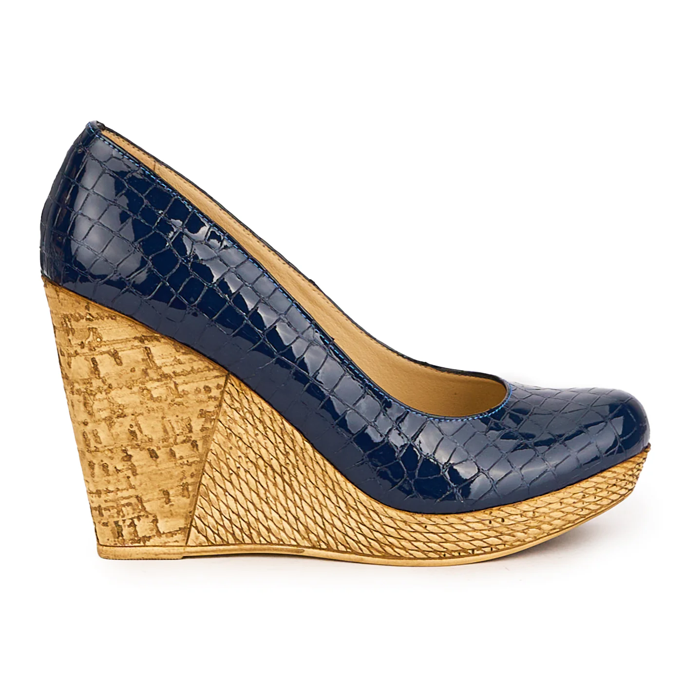 Pantofi dama din piele naturala bleumarin cu platforma 10.5 cm 16680