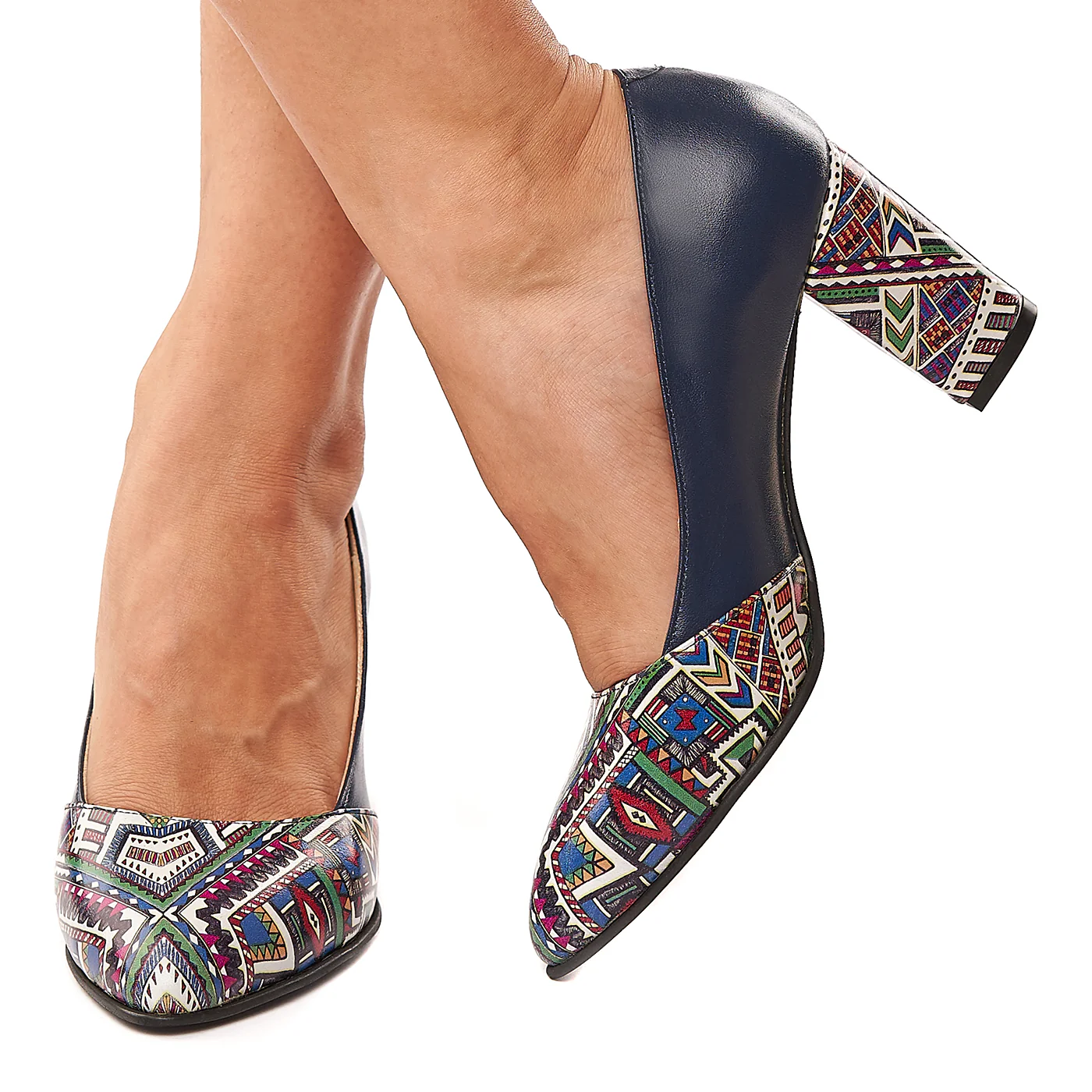 Pantofi dama din piele naturala bleumarin cu toc colorat 4186 - Image 3