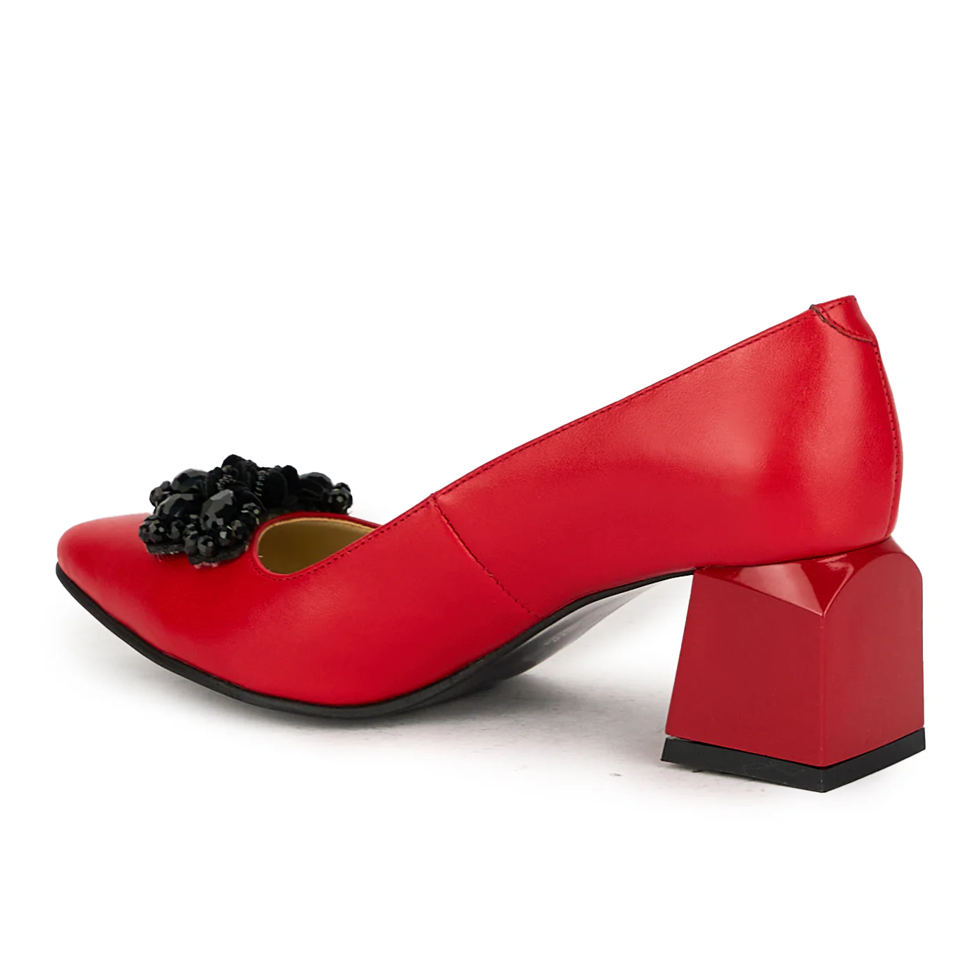 Pantofi dama din piele naturala rosie cu toc gros 17538 - Image 2