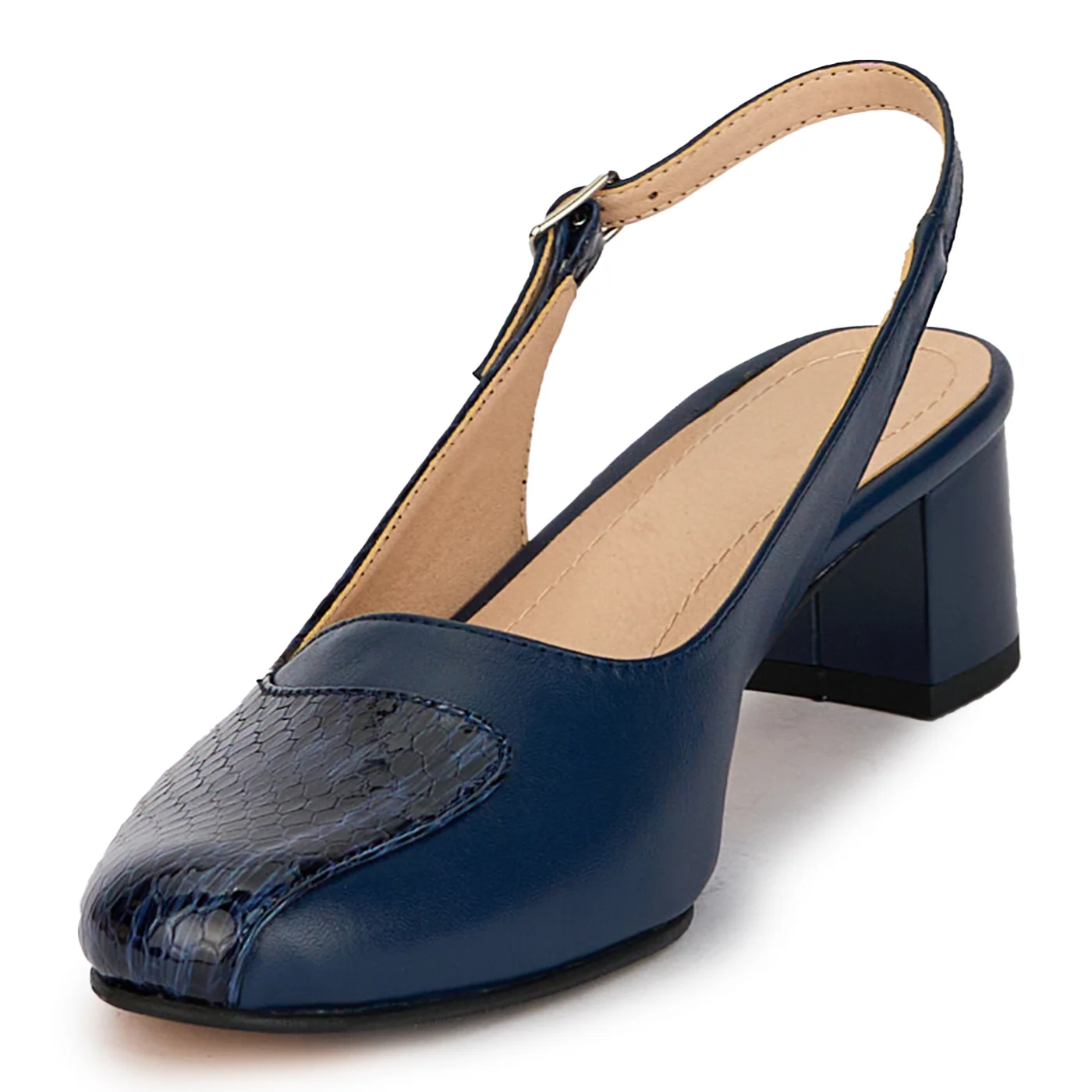 Pantofi dama din piele naturala bleumarin cu toc gros 4.5 cm 18122 - Image 3