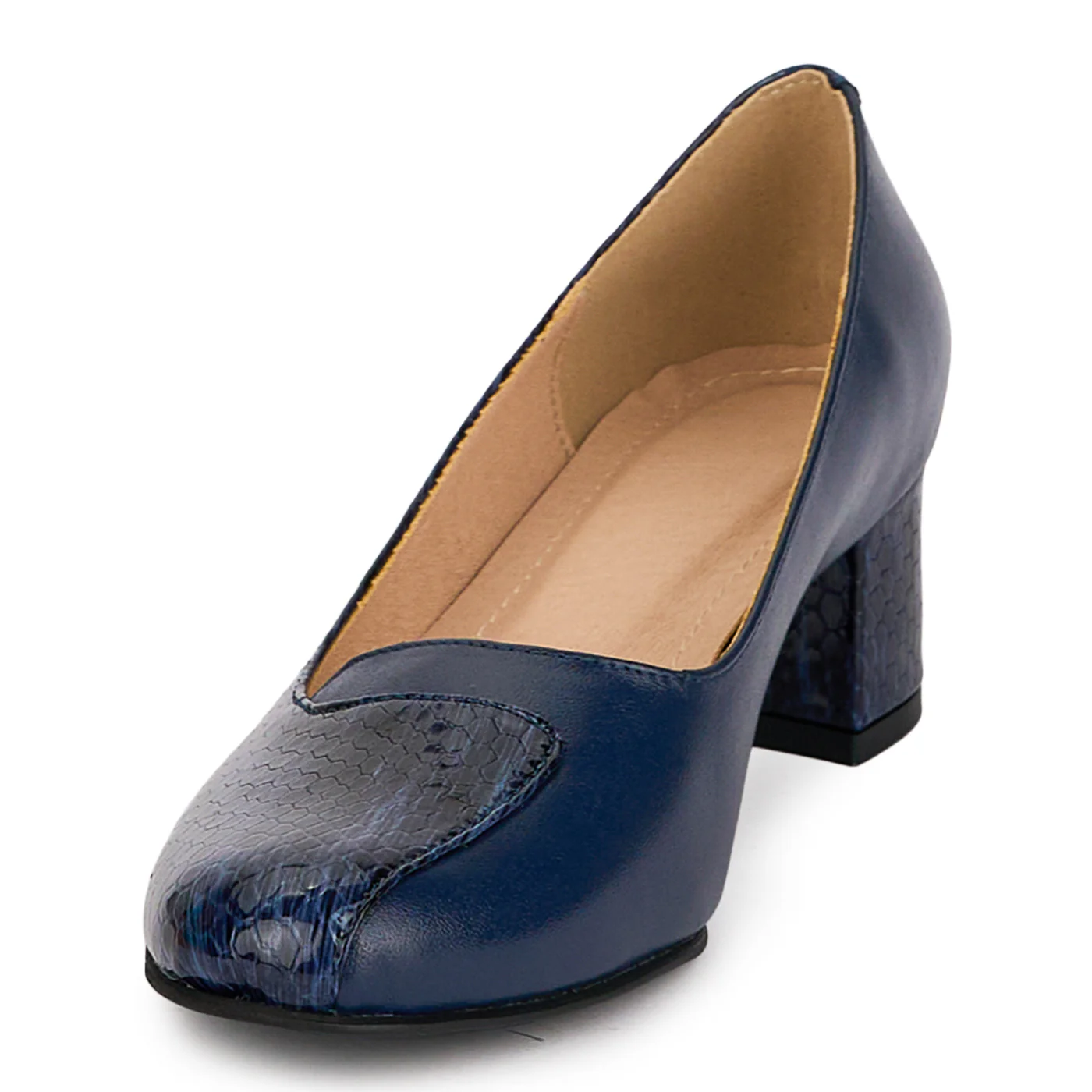 Pantofi dama din piele naturala bleumarin cu toc gros 4.5 cm 18691 - Image 3