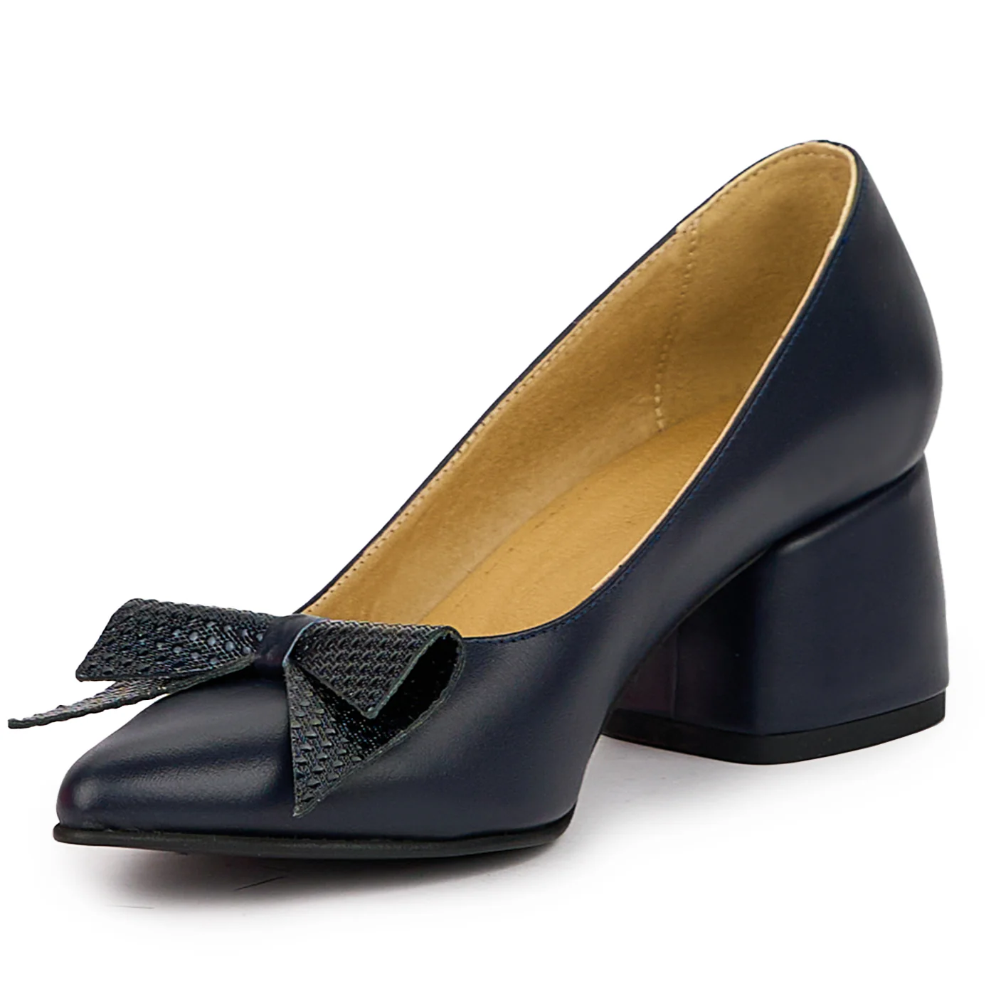 Pantofi dama din piele naturala bleumarin cu toc gros 5.5 cm 14417 - Image 3