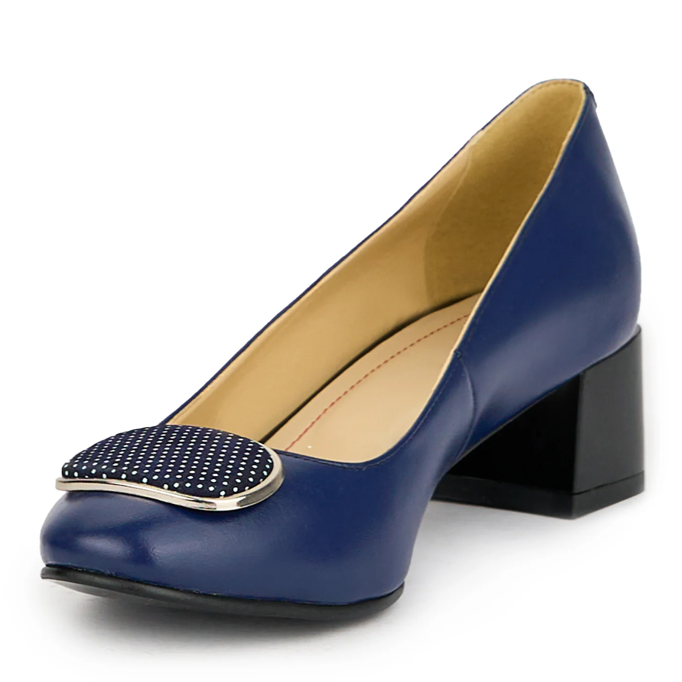 Pantofi dama din piele naturala bleumarin cu toc gros 5.5 cm 15132 - Image 3
