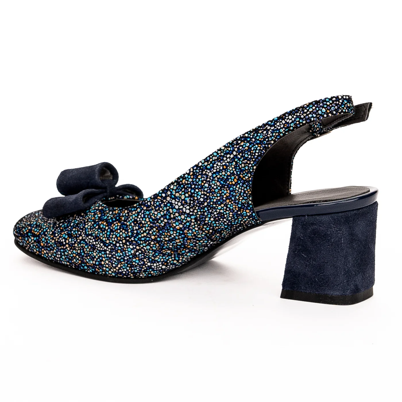 Pantofi dama din piele naturala bleumarin cu toc gros 5.5 cm 19580 - Image 2