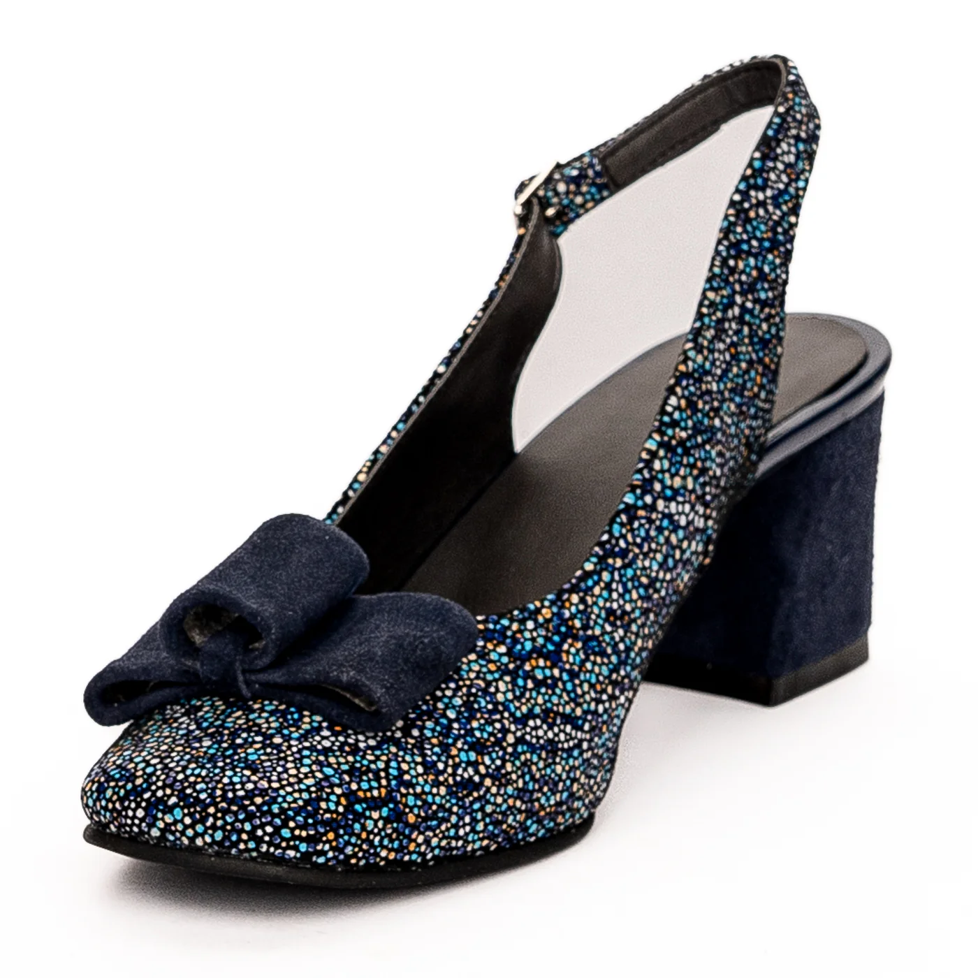 Pantofi dama din piele naturala bleumarin cu toc gros 5.5 cm 19580 - Image 3
