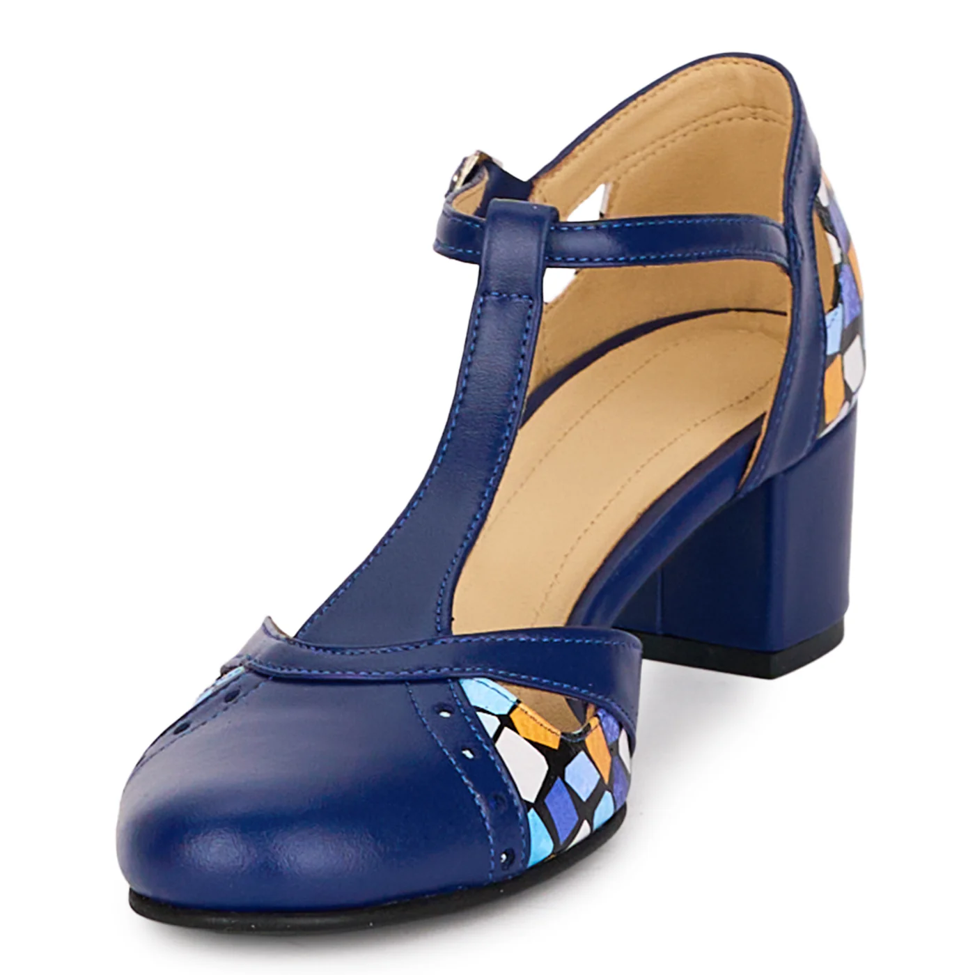 Pantofi dama din piele naturala bleumarin cu toc gros 5 cm 18599 - Image 3