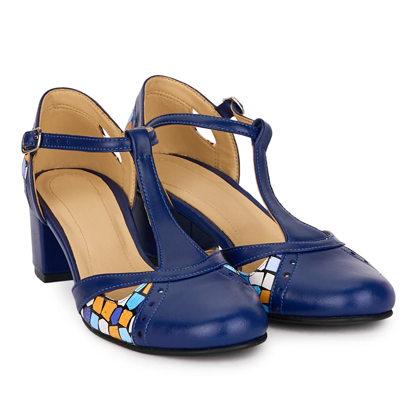 Pantofi dama din piele naturala bleumarin cu toc gros 5 cm 18599 - Image 4