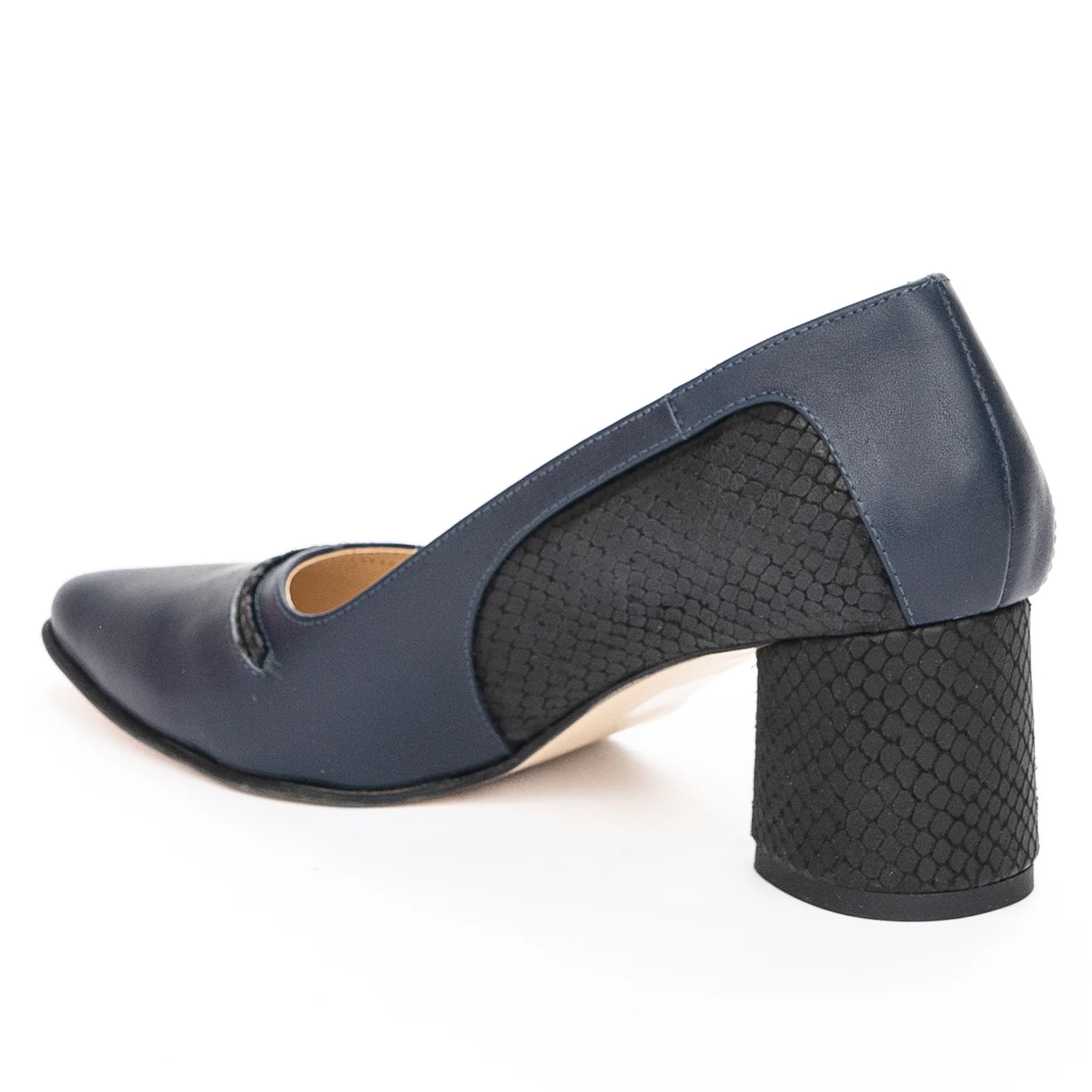 Pantofi dama din piele naturala bleumarin cu toc gros 6 cm 13920 - Image 2