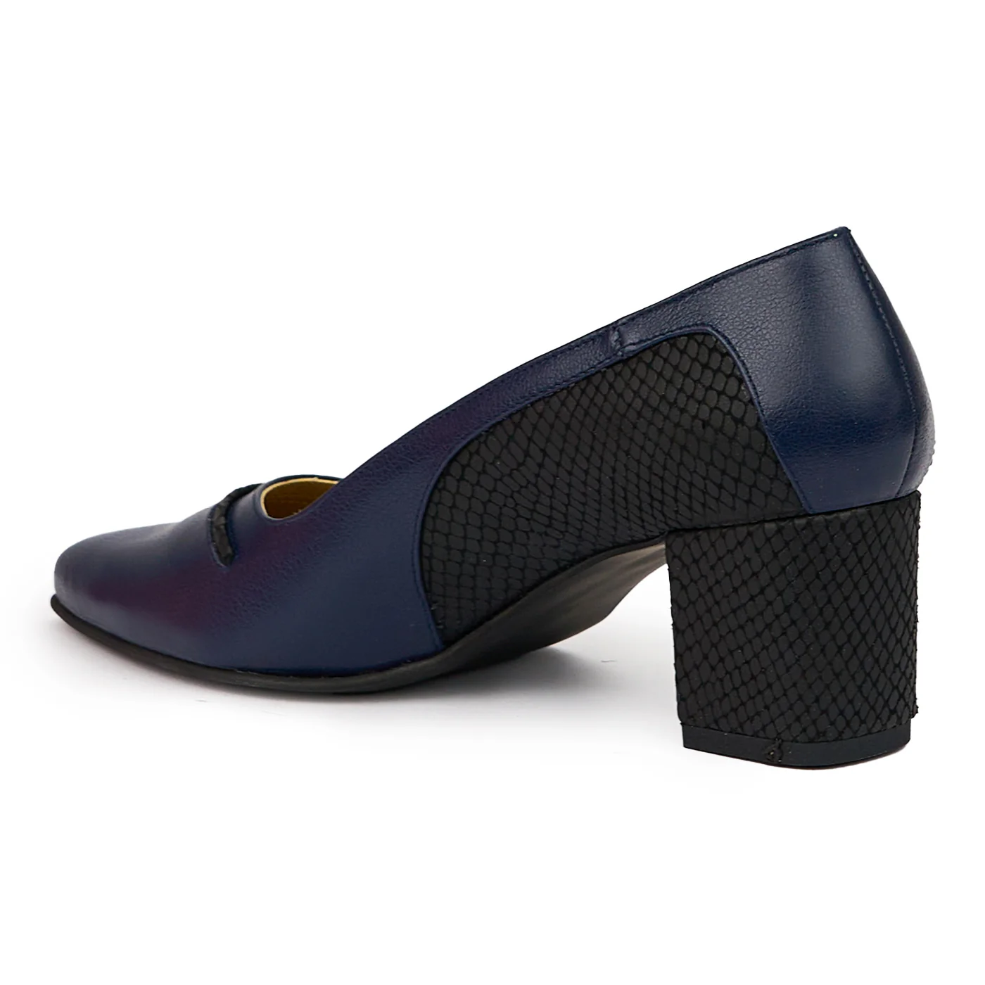 Pantofi dama din piele naturala bleumarin cu toc gros 6 cm 14380 - Image 2