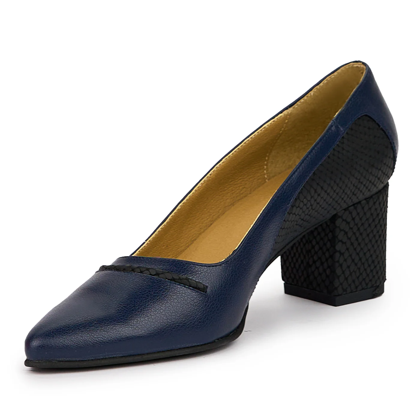 Pantofi dama din piele naturala bleumarin cu toc gros 6 cm 14380 - Image 3