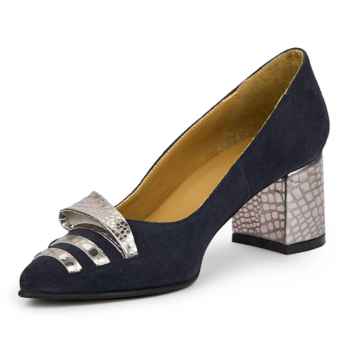 Pantofi dama din piele naturala bleumarin cu toc gros 6 cm 14391 - Image 3