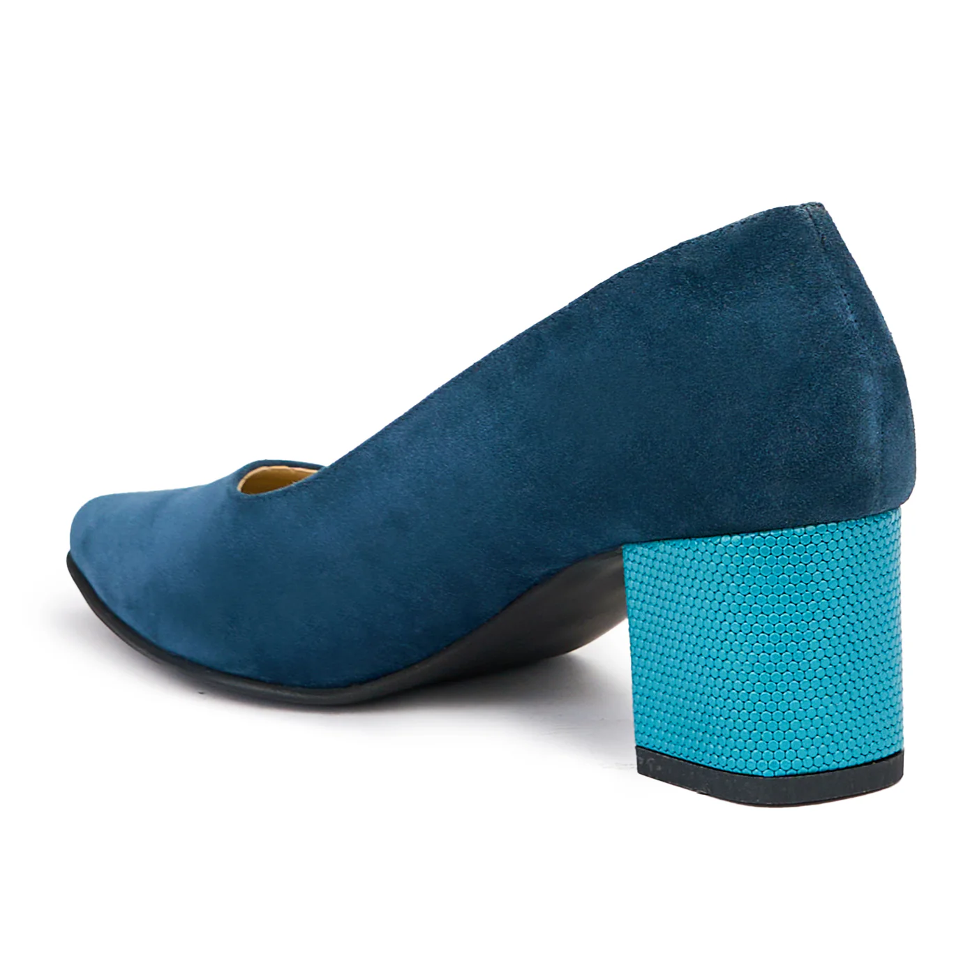 Pantofi dama din piele naturala bleumarin cu toc gros 6 cm 14475 - Image 2