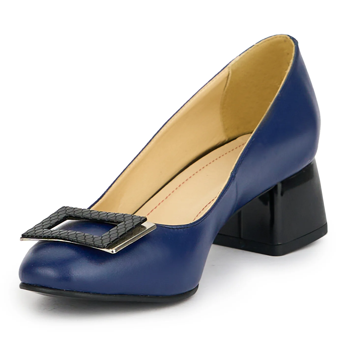 Pantofi dama din piele naturala bleumarin cu toc gros 6 cm 14994 - Image 3