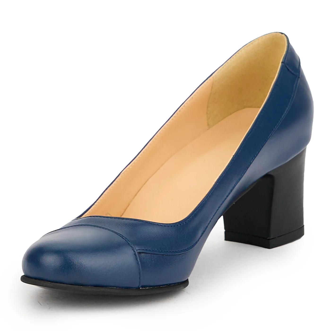 Pantofi dama din piele naturala bleumarin cu toc gros 6 cm  15086 - Image 3