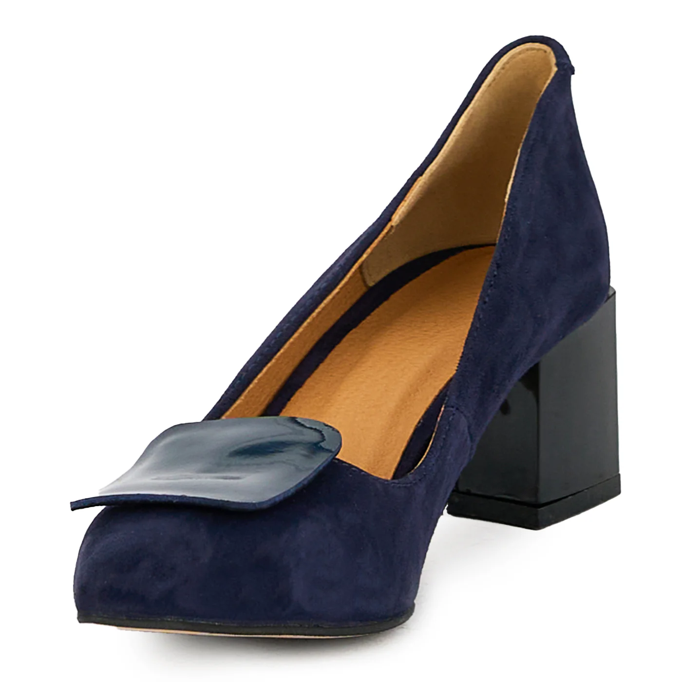 Pantofi dama din piele naturala bleumarin cu toc gros 6 cm 17568 - Image 3