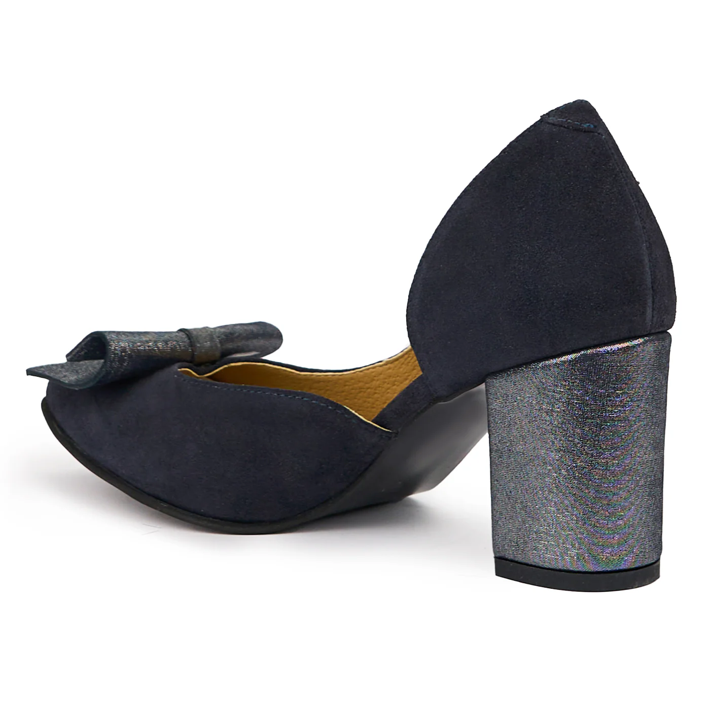 Pantofi dama din piele naturala bleumarin cu toc gros 7.5 cm 14275 - Image 2