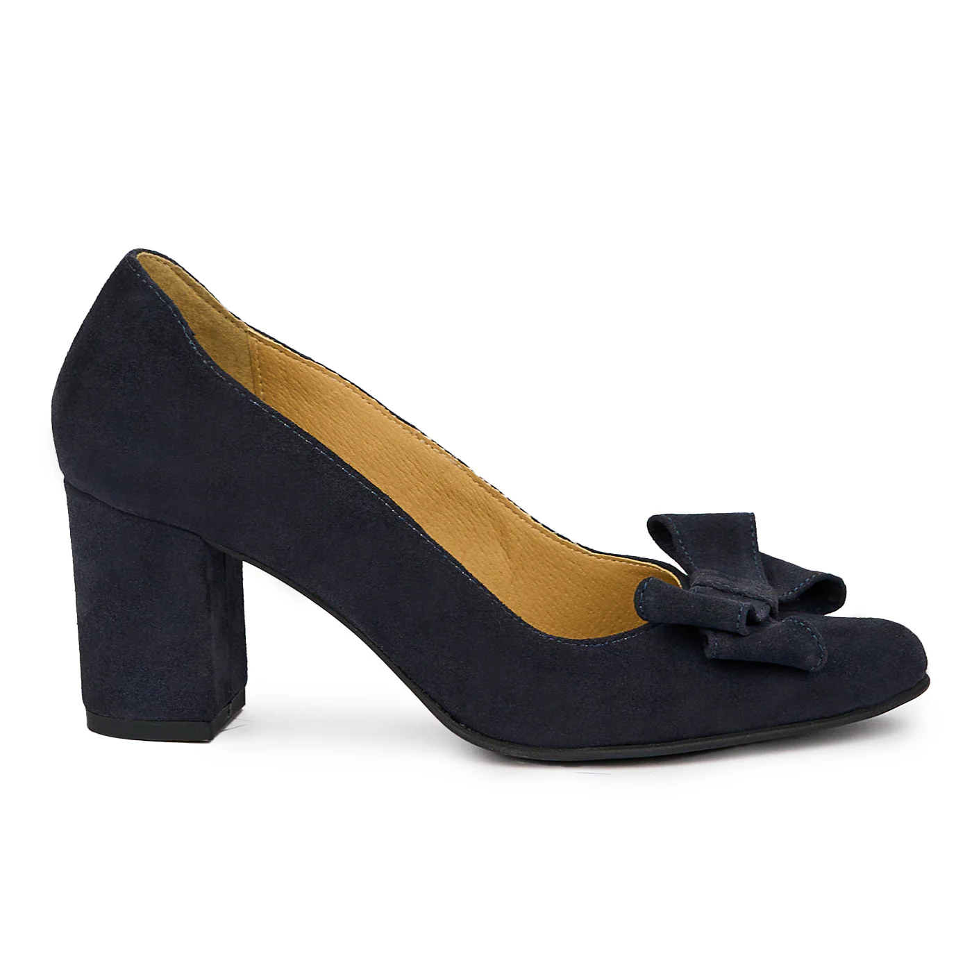 Pantofi dama din piele naturala bleumarin cu toc gros 7.5 cm 14276
