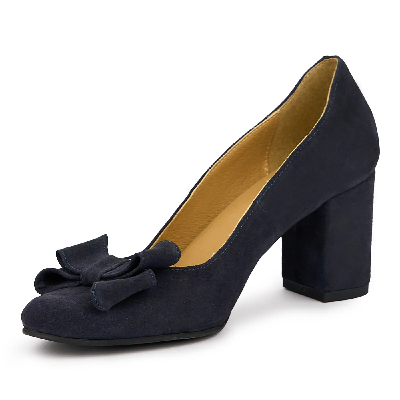 Pantofi dama din piele naturala bleumarin cu toc gros 7.5 cm 14276 - Image 3