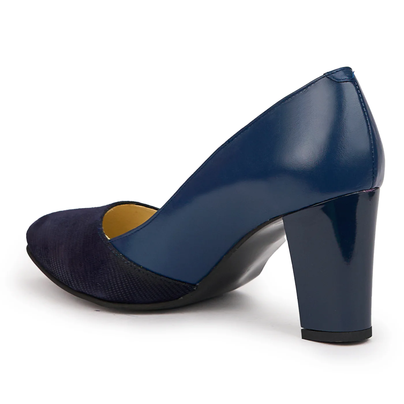 Pantofi dama din piele naturala bleumarin cu toc gros 7.5 cm 14537 - Image 2