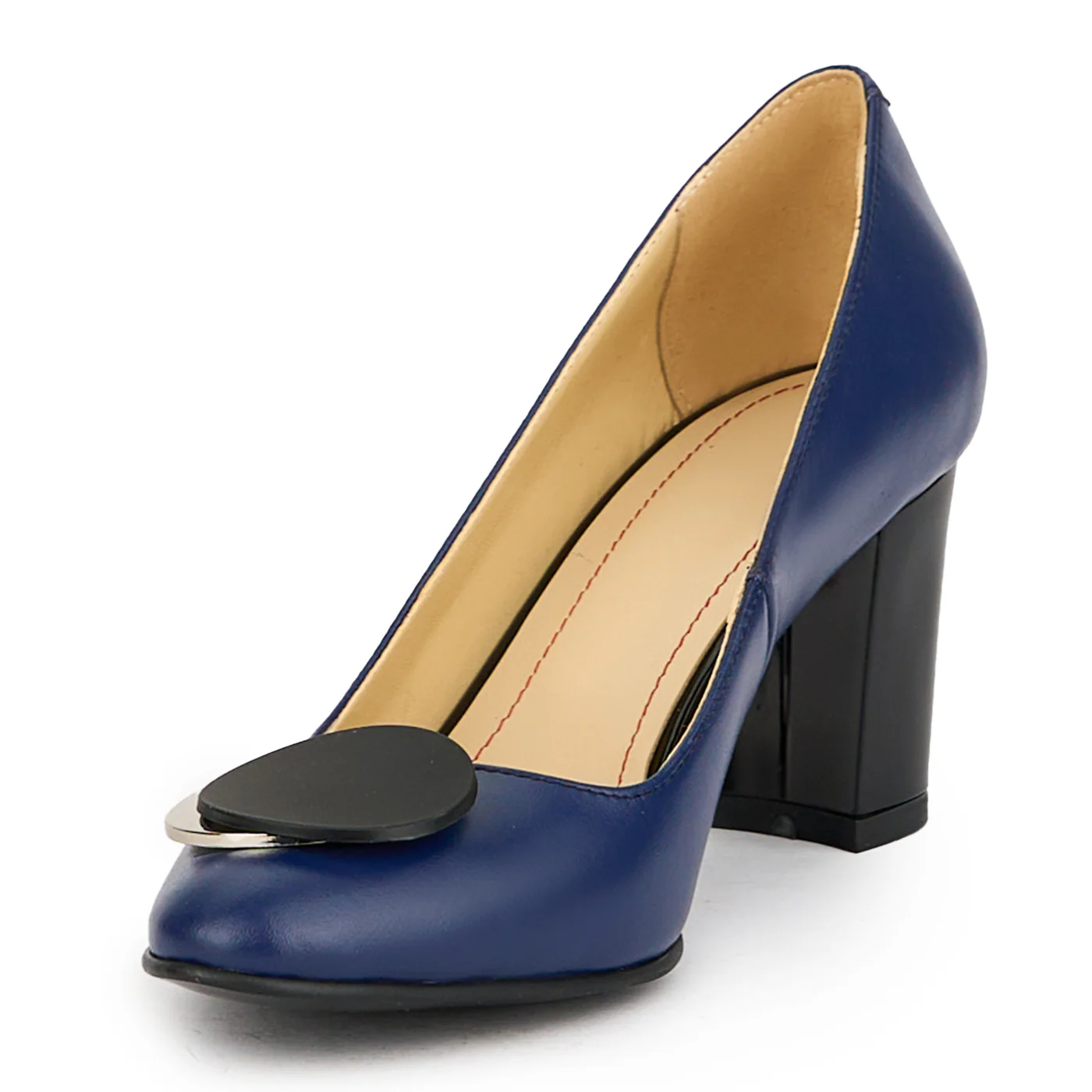 Pantofi dama din piele naturala bleumarin cu toc gros 7.5 cm 15105 - Image 3