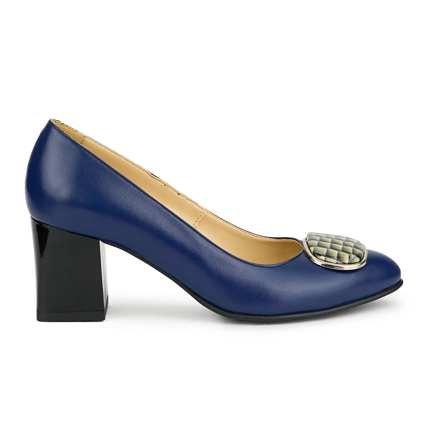 Pantofi dama din piele naturala bleumarin cu toc gros 7.5 cm 15126
