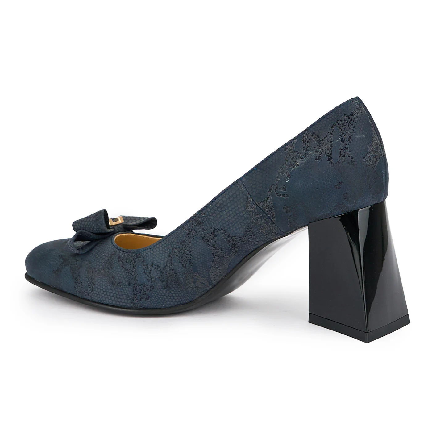 Pantofi dama din piele naturala bleumarin cu toc gros 7.5 cm 15221 - Image 2