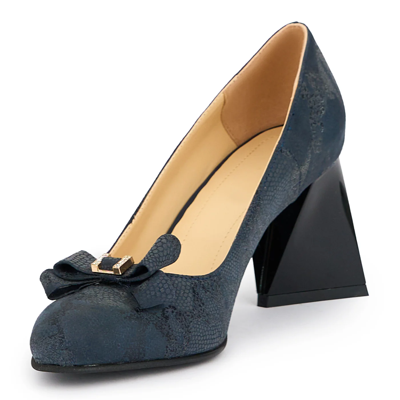 Pantofi dama din piele naturala bleumarin cu toc gros 7.5 cm 15221 - Image 3